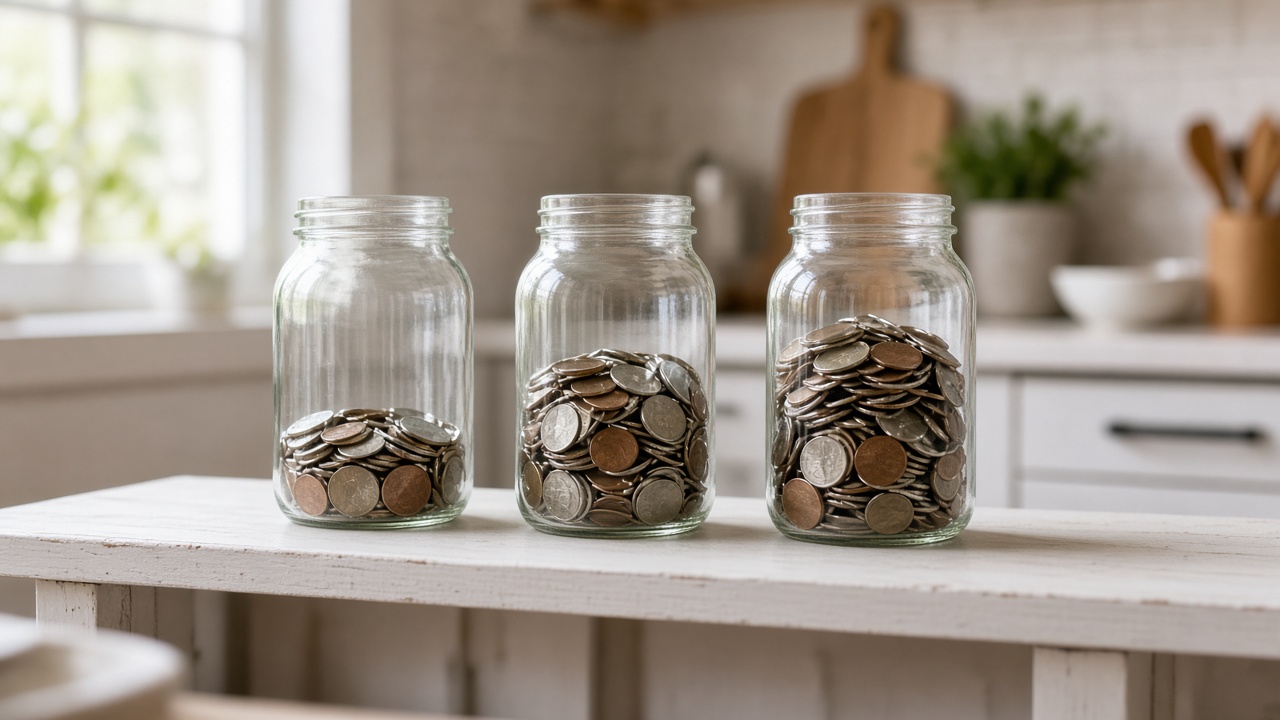 Savings jars with coins
